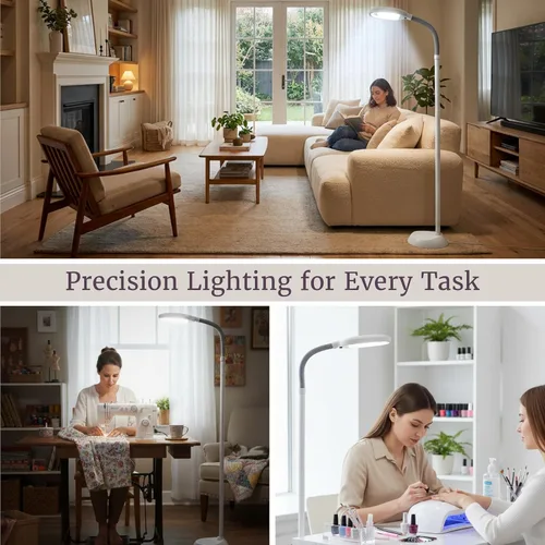 Miniatura 5 de Bedford Home Lámpara de pie - Lámpara de luz solar natural de espectro completo con cuello flexible - Luz de lectura, manualidades, estudio y Blanco