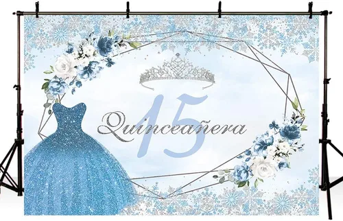 Miniatura 3 de MEHOFOND Telón de fondo de quinceañera de invierno de 7 x 5 pies para niña, suministros de decoración de fiesta de cumpleaños de 15 años, pancarta