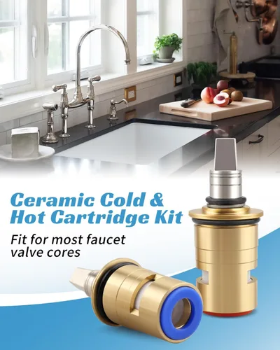 Miniatura 2 de Kit de cartucho de grifo de cerámica de 1/4 vueltas para agua fría y caliente Reemplazar 1-099XKJKABNF 1-100XKJKABNF Construcción duradera de latón