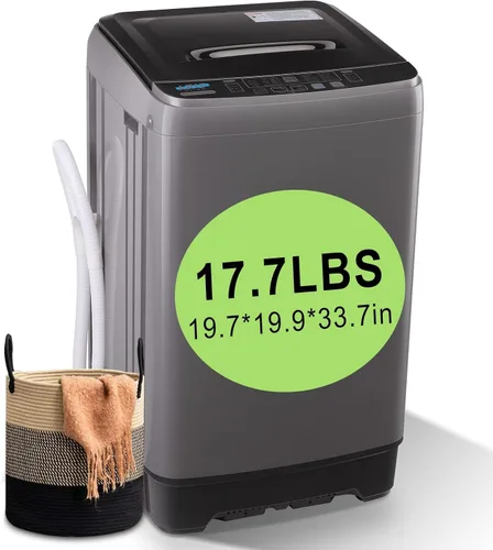 Miniatura 11 de Lavadora automática completa de 17.7 libras con pantalla LED, lavadora compacta con vertedero de drenaje, 10 programas de lavado y 8 niveles