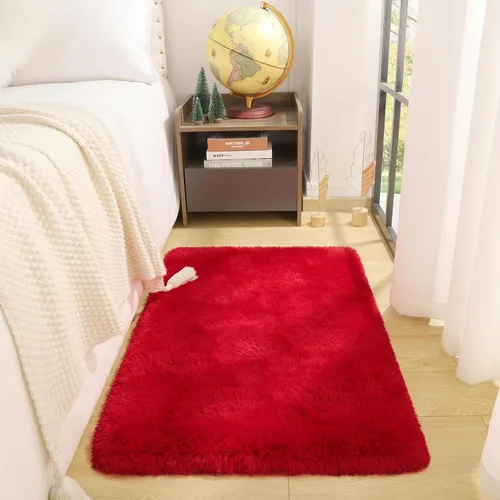 Miniatura 9 de DETUM Alfombra pequeña de 2 x 3 pies para dormitorio, Kicthen entrada, pasillo, lavable, antideslizante, color borgoña, alfombras de felpa