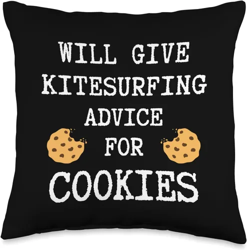 Kitesurfing Gifts Kitesurfer Equipment Kitesurf Advice for Cookies Water Sports Funny Kitesurfing Throw Pillow, 16x16, Multicolor