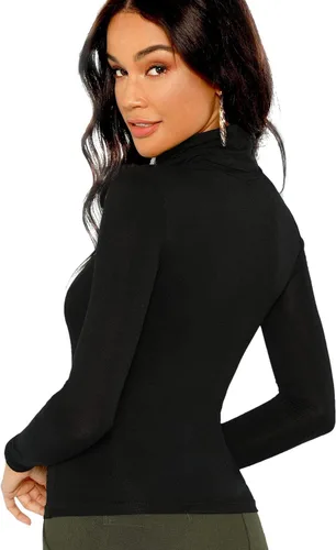 Miniatura 2 de Floerns - Camiseta de manga larga para mujer cuello alto básica y de corte ajustado