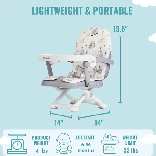Miniatura 2 de Dream On Me Munch N Go - Asiento elevador para bebés de 6 a 36 meses, alimentación 3 en 1, asiento de piso y mesa, 4 alturas ajustables, diseño Gris