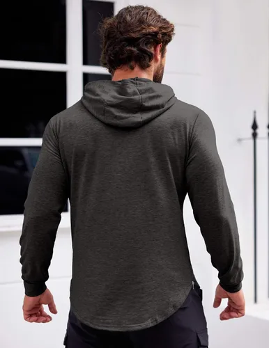 Miniatura 3 de COOFANDY Sudadera con capucha de entrenamiento de moda para hombre, ajuste muscular, mezcla de algodón, sudaderas de gimnasio de color sólido