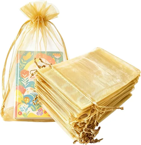 Miniatura 25 de Paquetes de 50 bolsas de organza de regalo de 4 x 6 pulgadas, cordón negro a granel para baby shower, Navidad, cumpleaños de profesores, recuerdos