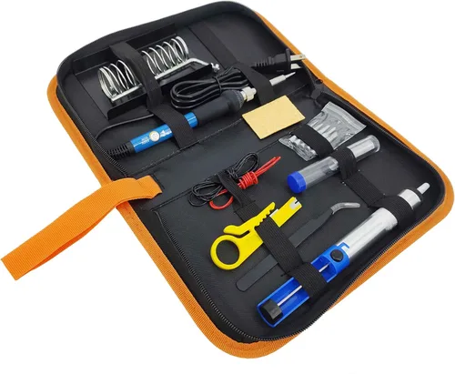 FixtureDisplays® Anbes Kit de soldador, herramienta de soldadura de temperatura ajustable de 60 W, 5 cabezales de soldadura, bomba de desoldadura,