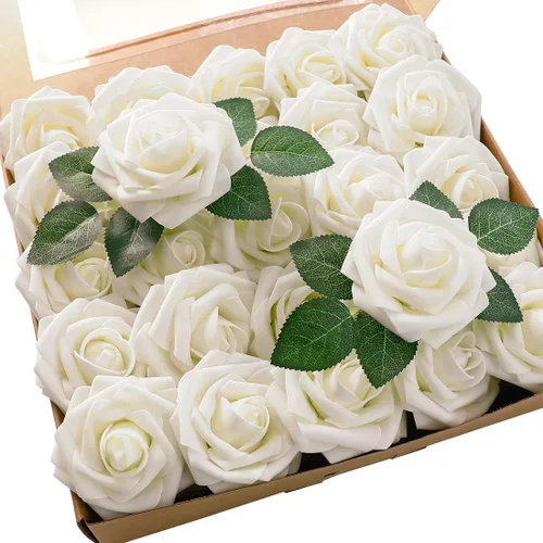 Miniatura 45 de Floroom Flores artificiales de espuma, aspecto real, con tallos, para manualidades, ramos de boda, centros de mesa, despedida de soltera, fiesta, 25