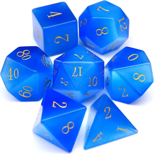 Miniatura 10 de Haxtec - Juego de dados de piedras preciosas de labradorita y piedra lunar, dados poliédricos DND con estuche premium compatible con juegos de mesa