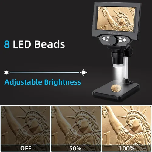 Miniatura 6 de Koolertron Microscopio digital LCD de 5.5 pulgadas, aumento de 8MP 1-1000X, 8 luces LED, batería recargable, grabación de video para reparación