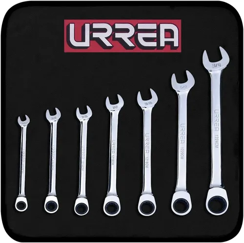 Miniatura 7 de Urrea Llave combinada de trinquete de 12 puntos, herramienta mecánica de 1/4 pulgadas con arco oscilante de 9 grados y acabado de níquel cromado