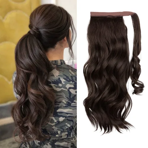 Miniatura 11 de CJL HAIR Extensión de cola de caballo de 18 pulgadas con cabello rizado y ondulado, clip de cola de caballo, peluca sintética falsa para mujeres