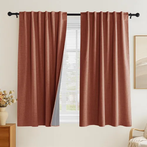 Miniatura 50 de PONY DANCE Cortinas de lino 100% opacas de 63 pulgadas de largo para dormitorio, sala de estar, oscurecimiento completo, bolsillo para barra