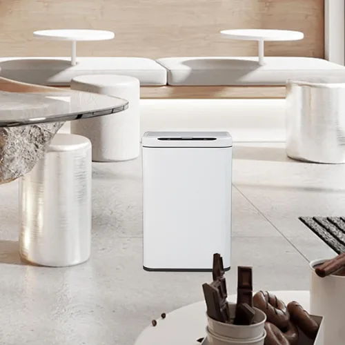 Miniatura 4 de ELPHECO Basurero de acero inoxidable para oficina, con sensor de movimiento, sin contacto, cubo de basura inteligente automático para cocina, Blanco