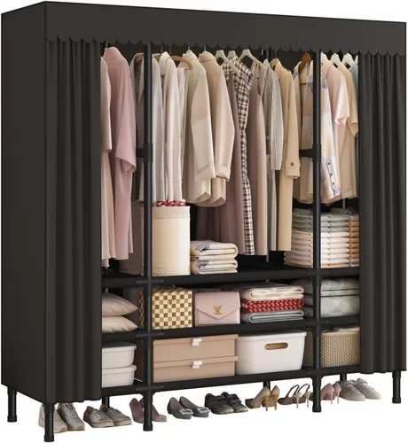 Miniatura 10 de Armarios portátiles para colgar ropa, perchero con funda, armario portátil con 1 varillas para colgar, 2 estantes de almacenamiento, 27.5 pulgadas