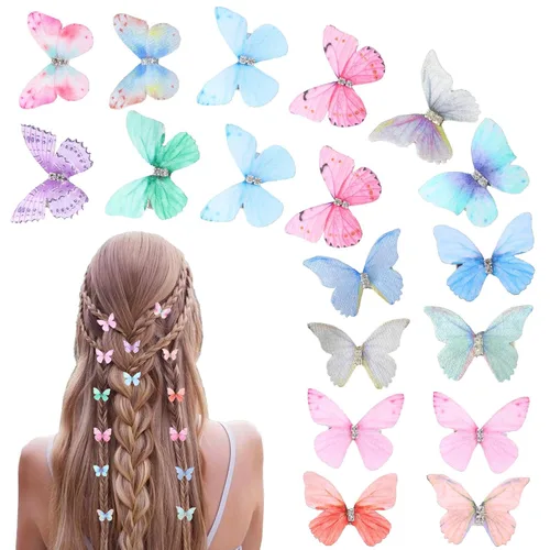 Miniatura 8 de 18 pinzas para el cabello con diamantes de imitación de mariposa para adolescentes y mujeres, clips de mandíbula Y2K con purpurina, lindos regalos