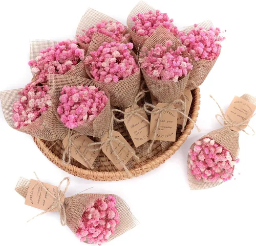 Miniatura 10 de Juego de 20 piezas de mini imanes con ramo de flores secas para recuerdos de boda rústicos, recuerdos de fiesta de baby shower para invitados, Blanco