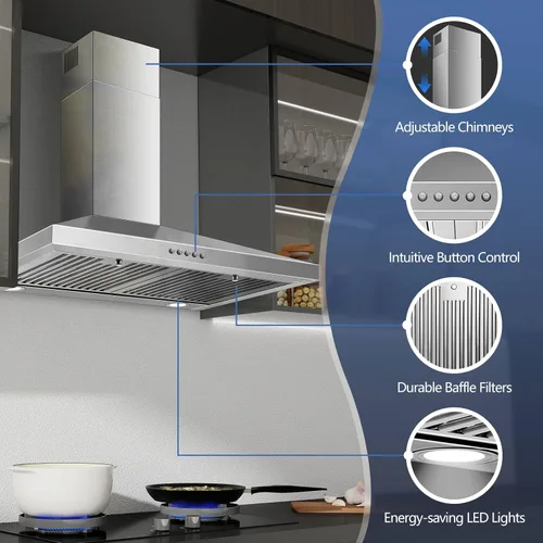 Miniatura 2 de SNDOAS Campana extractora de 30 pulgadas, campana extractora de acero inoxidable para montaje en pared de 30 pulgadas, ventilación de estufa