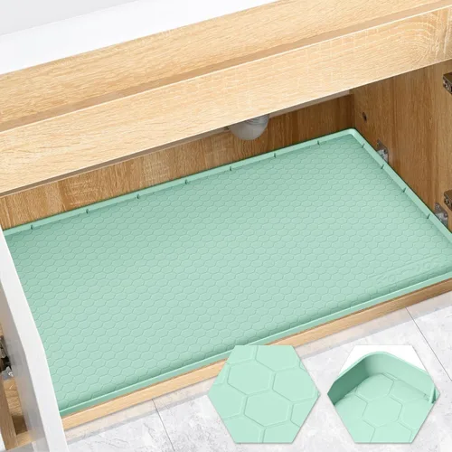 Miniatura 18 de Tapete impermeable para debajo del fregadero de 22 x 19 pulgadas, forro de silicona para gabinete, protector de goma para cocina y baño, mantiene