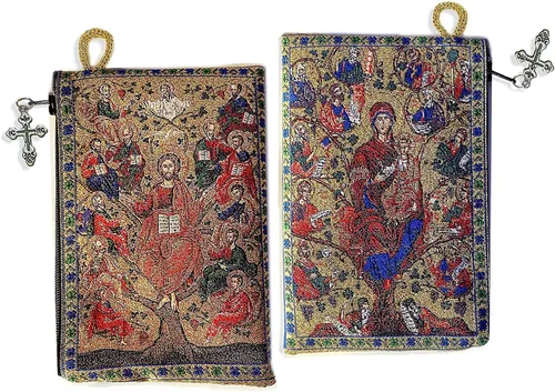 Miniatura 3 de Needzo Rosario - Bolsa de tapiz con cuentas de oración de Jesucristo, el árbol de la vida, vid con apóstoles, 2 caras en la parte posterior, funda
