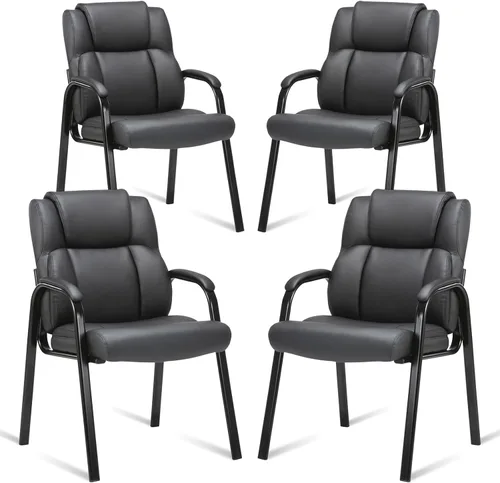 Miniatura 18 de CLATINA Silla de invitados de cuero, silla de mesa de conferencias de recepción con reposabrazos acolchados, sillón estacionario para sala de espera