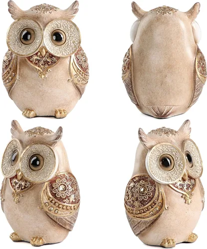 Miniatura 3 de Estatua de búho Smadeer para decoración del hogar para estante, estantería, oficina, decoración interior, acentos adorables, búhos de ojos grandes