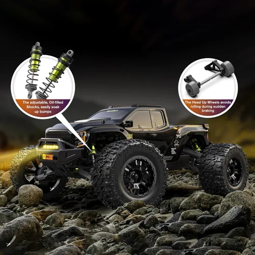 Miniatura 5 de RIAARIO Coches RC sin escobillas 1/10, Monster Truck, 50+ MPH, 4WD, impermeable, fibra de carbono, negro, a partir de 8 años