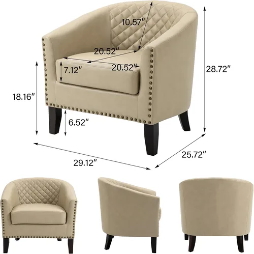 Miniatura 2 de Silla Barrel de Acento, Silla de Club Tapizada de Piel Sintética con Ribete de Clavos, Cómodo Sillón de Lectura para Sala de Estar Dormitorio Sala