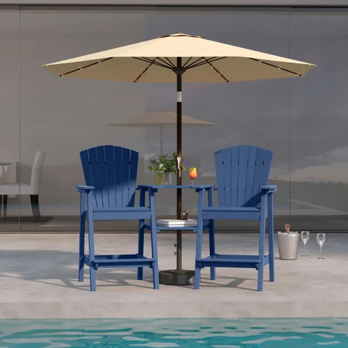 Miniatura 11 de Juego de 2 sillas altas Adirondack de Patio Kingdom, sillas de cubierta de HDPE con bandejas conectadas y agujero para sombrilla, taburetes de bar