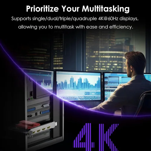 Miniatura 6 de WAVLINK Tarjeta 4K PCIE 4 monitores HDMI, adaptador PCIE a HDMI soporta extender 4 monitores de salida para Windows 11/10 y Ubuntu con DisplayLink