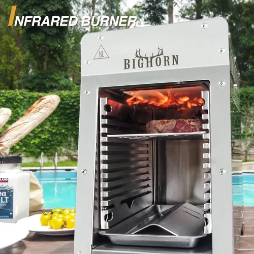 Miniatura 4 de BIG HORN OUTDOORS Parrilla de propano a gas infrarroja portátil, de acero inoxidable de 1500 grados, parrilla de mesa de cocción rápida para carne