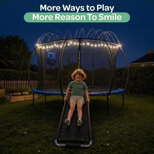 Miniatura 4 de Trampolín para niños y adultos – Trampolín de 8 pies, 10 pies, 12 pies, 14 pies con red, con rociador adicional y luces LED, certificado ASTM