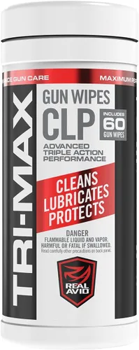 Real Avid Tri-Max CLP - Toallitas de limpieza para pistolas – 60 paños pre-saturados limpian, lubrican y protegen armas de fuego, prevención de