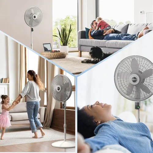 Miniatura 7 de Lasko EcoQuiet - Ventilador de pedestal oscilante con motor silencioso de corriente continua, 12 velocidades, temporizador de 8 horas, altura