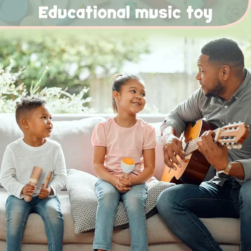 Miniatura 5 de Stoie's Instrumentos musicales de madera para niños pequeños con xilófono, maracas, triángulo, pandereta para bebés y niños, juguete educativo