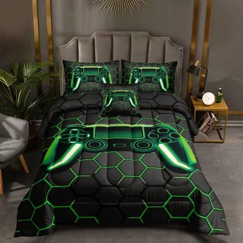 Miniatura 7 de ROWADALO Juego de ropa de cama de 5 piezas para niños, juego de edredón para niños jugadores, tamaño individual, juego de edredón de videojuegos