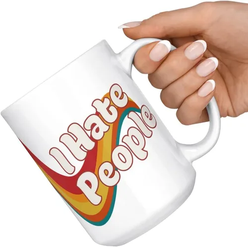 Miniatura 2 de Loftipop Taza de café divertida retro con texto en inglés "I Hate People", regalo sarcástico para mujeres introvertidas, hombres, amigos, hermana