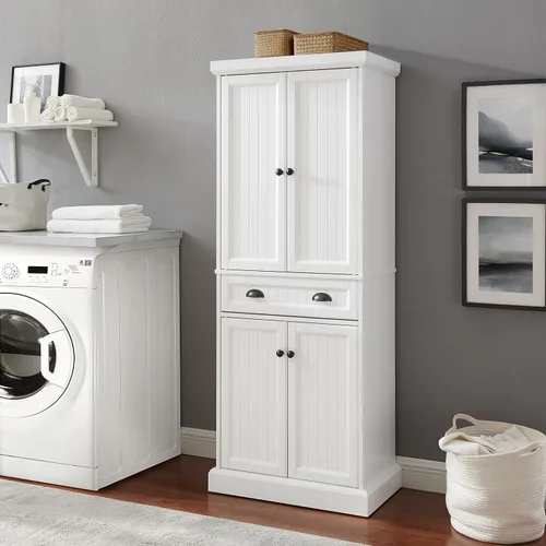Miniatura 10 de Crosley Furniture Shoreline Coastal - Armario de almacenamiento para despensa con estantes, cocina, comedor o lavandería, color blanco