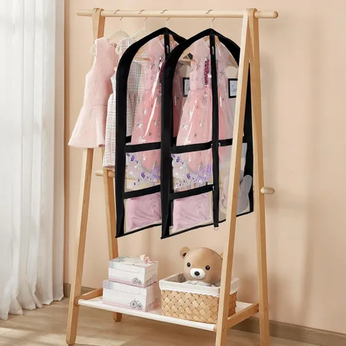 Miniatura 6 de Univivi Bolsas de PVC transparente para disfraz de baile, bolsa de ropa de 35 pulgadas para competiciones de baile, con 3 bolsillos separados