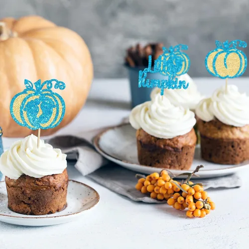 Miniatura 5 de Gyufise 24 piezas de decoración de cupcakes de calabaza con purpurina para temática de otoño, Acción de Gracias, Halloween, baby shower, niños