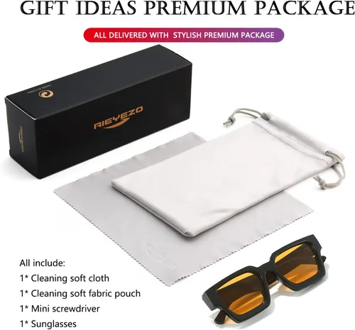 Miniatura 109 de AIEYEZO Gafas de sol cuadradas para mujeres y hombres, gafas de sol cuadradas con montura gruesa, estilo de diseñador simple