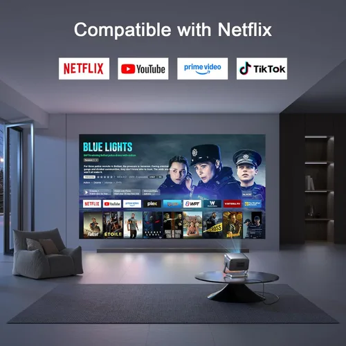 Miniatura 2 de [Compatible con Netflix y TOF en tiempo real Focus] Mini proyector con WiFi y Bluetooth, proyector inteligente XuanPad gris claro soporte 4K, Dolby