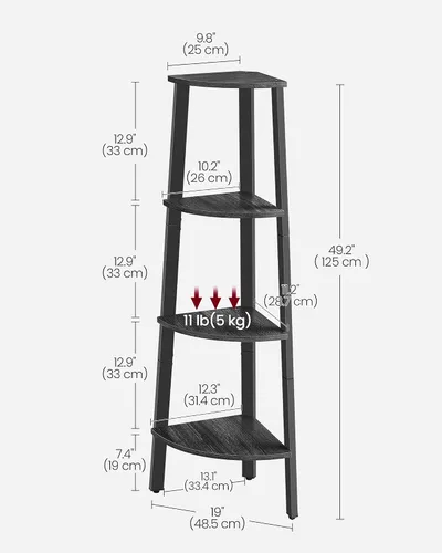 Miniatura 3 de VASAGLE Estante Esquinero, Estantería Esquinera de 4 Niveles, Estante de Escalera Industrial, Soporte para Plantas para Sala de Estar, Oficina