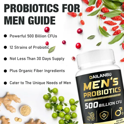 Miniatura 8 de Probióticos para hombres 500 mil millones de CFU, 16 EN 1 probióticos avanzados para hombres para la salud digestiva, sistema inmunológico