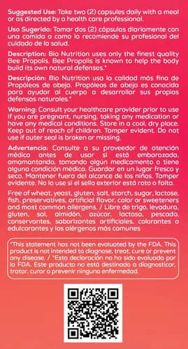 Miniatura 4 de Bio Nutrition Bee Propolis, cápsulas de suplemento de apoyo inmunológico de defensa natural, 1000 mg, 60