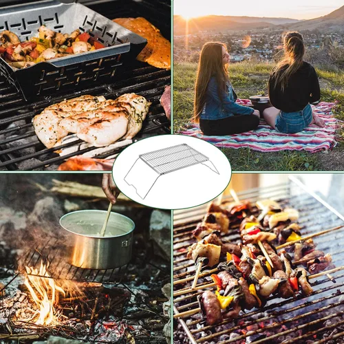 Miniatura 5 de YETO Parrilla plegable de acero inoxidable 304, parrilla de campamento portátil resistente con patas, bolsa de transporte para acampar al aire