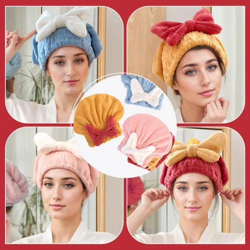 Miniatura 7 de 2 toallas de microfibra para secar el cabello, superabsorbentes, para cabello húmedo, de secado rápido, toallas de pelo gruesas, pajarita suave