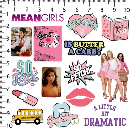 Miniatura 2 de Mean Girls - Paquete variado de calcomanías de vinilo grandes de lujo de 50 unidades, calcomanías troqueladas para laptop, botella de agua, álbumes