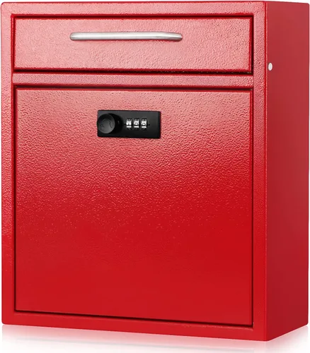 Miniatura 15 de KYODOLED Buzón de pared para exterior, cerradura de combinación, grande, negro Sturdy Steel, Anti-theft Large Drop Box, Ideal for Home, Office