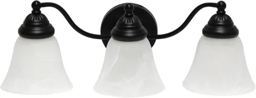 Simple Designs VT1023-BLK 19.25 pulgadas clásicas 3 luces de metal y mármol esmerilado blanco con forma de campana de vidrio con forma de campana,